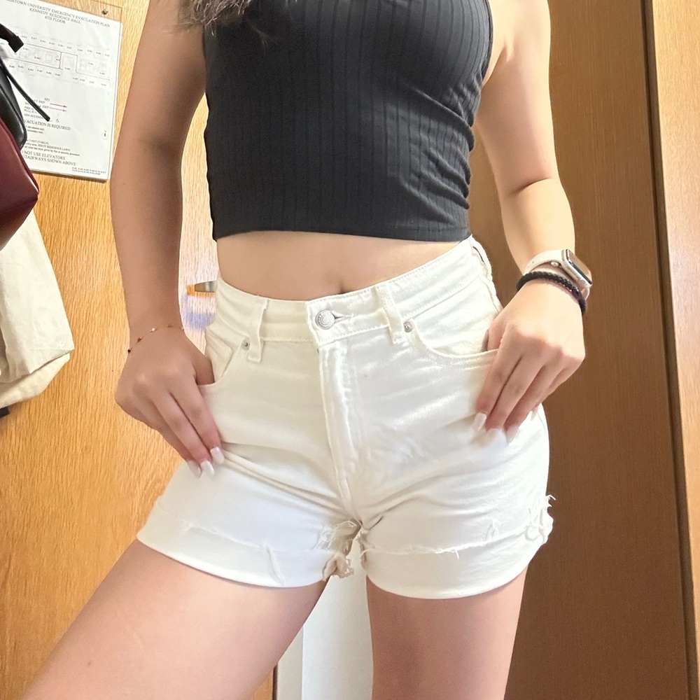 H&M White High-Rise Denim Shorts
